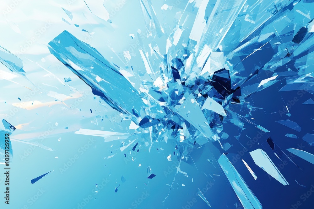 Abstract blue crystal shards exploding in a dynamic, artistic composition. Abstract blue crystal shards exploding in a dynamic, artistic composition.