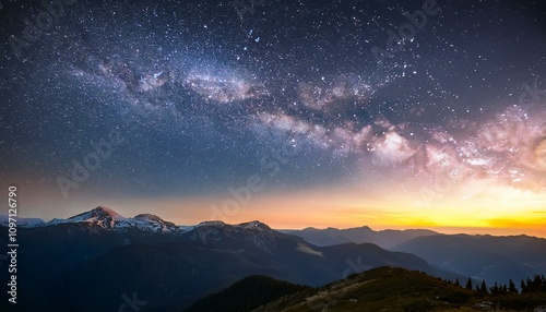 Stunning Milky Way Galaxy Over a Serene Mountain Range with Vivid Colors of Nebulae