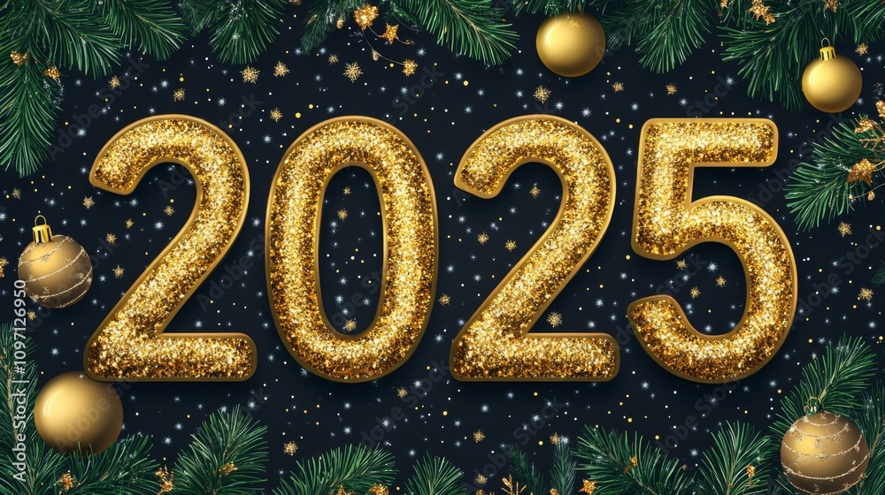Happy New Year 2025: Glitter Gold Design