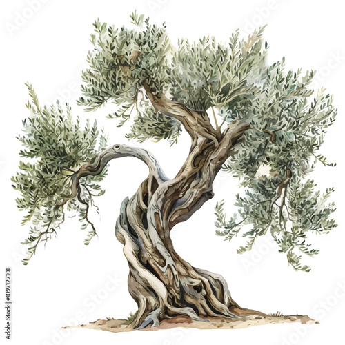 A watercolor drawing of Olive Tree, isolated on a white background. Olive Tree vector.
