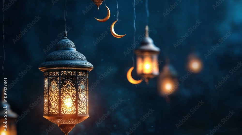 Glowing Lanterns and Crescent Moons Celebrate Ramadan Glowing Lanterns and Crescent Moons Celebrate Ramadan