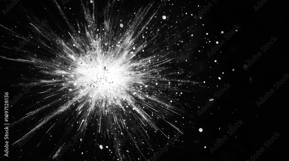 Obraz premium Abstract Explosion: Dynamic White Starburst on Black Background
