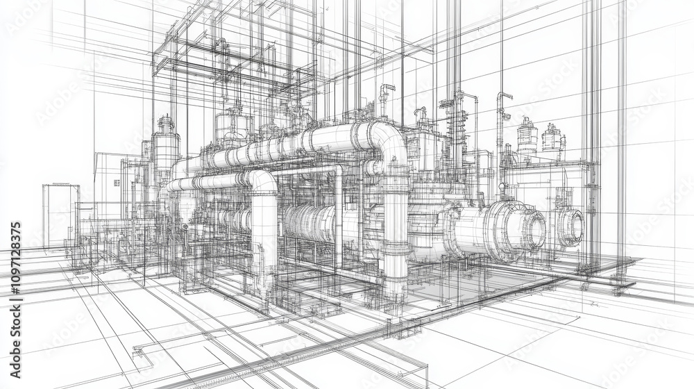 A detailed wireframe sketch of industrial equipment, showcasing both visible and invisible line layers, emphasizing structural components and mechanical elements in a layered design. A detailed wireframe sketch of industrial equipment, showcasing both visible and invisible line layers, emphasizing structural components and mechanical elements in a layered design.