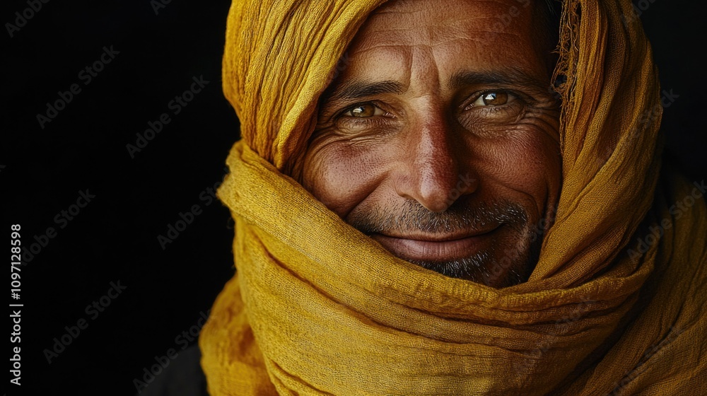 Elderly Smiling Man in Yellow Scarf Elderly Smiling Man in Yellow Scarf
