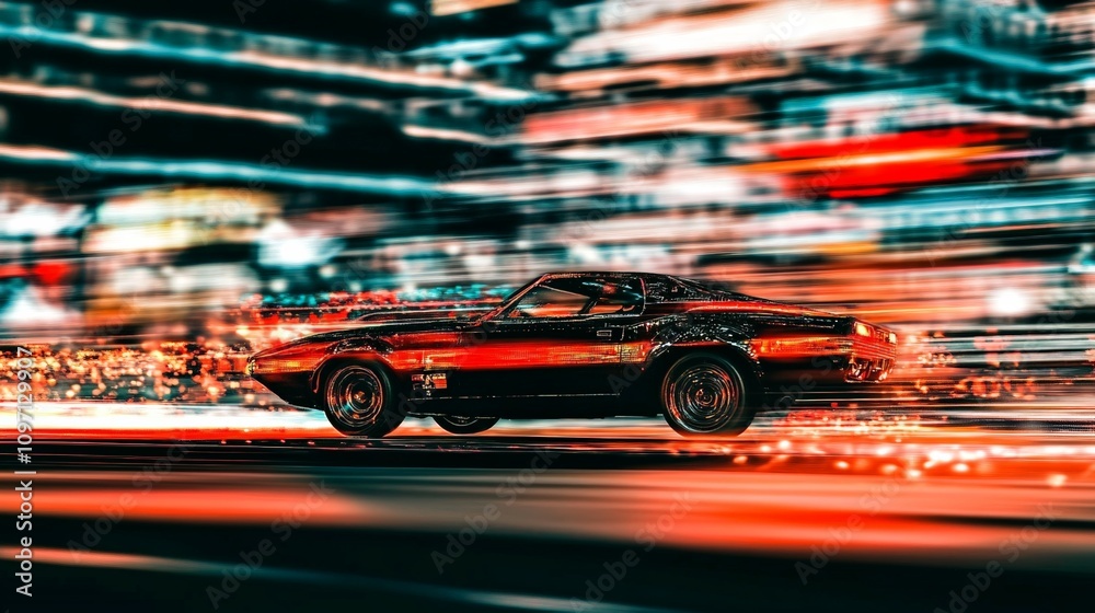 Car at high speed moving at night in city with motion blur Car at high speed moving at night in city with motion blur
