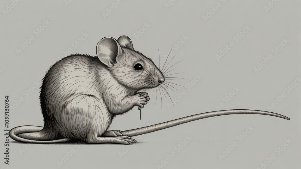 Detailed grayscale illustration of a mouse eating. Detailed grayscale illustration of a mouse eating.