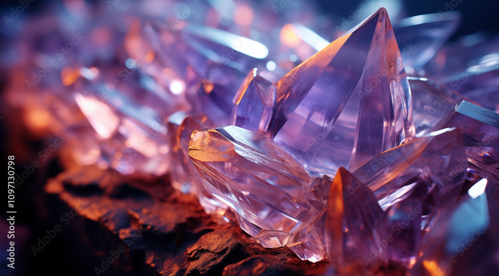Intricate Close-up of Crystal Formation with Geometric Patterns - Generative AI Intricate Close-up of Crystal Formation with Geometric Patterns - Generative AI