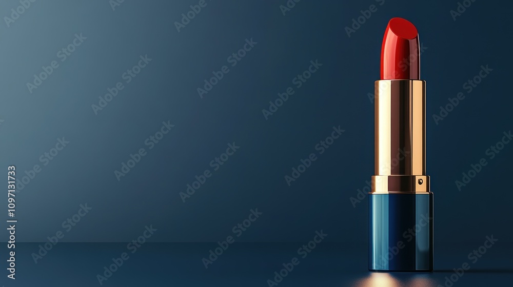 Red Lipstick on Dark Blue Background Elegant Cosmetic Product Red Lipstick on Dark Blue Background Elegant Cosmetic Product