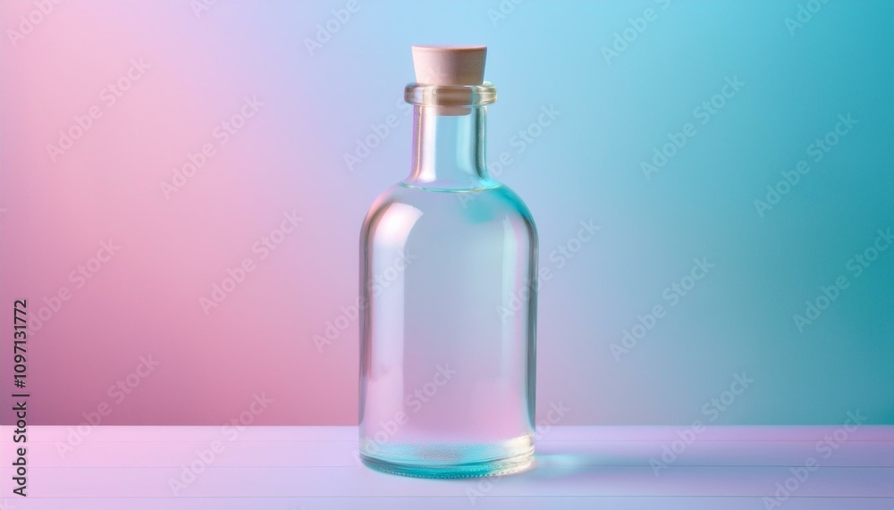 매끄럽고 투명한 유리병과 파스텔톤 배경 매끄럽고 투명한 유리병과 파스텔톤 배경