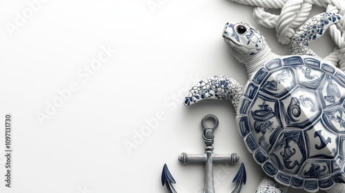 A decorative turtle design with an anchor and rope, evoking nautical themes. photo