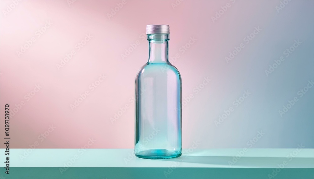 매끄럽고 투명한 유리병과 파스텔톤 배경 매끄럽고 투명한 유리병과 파스텔톤 배경