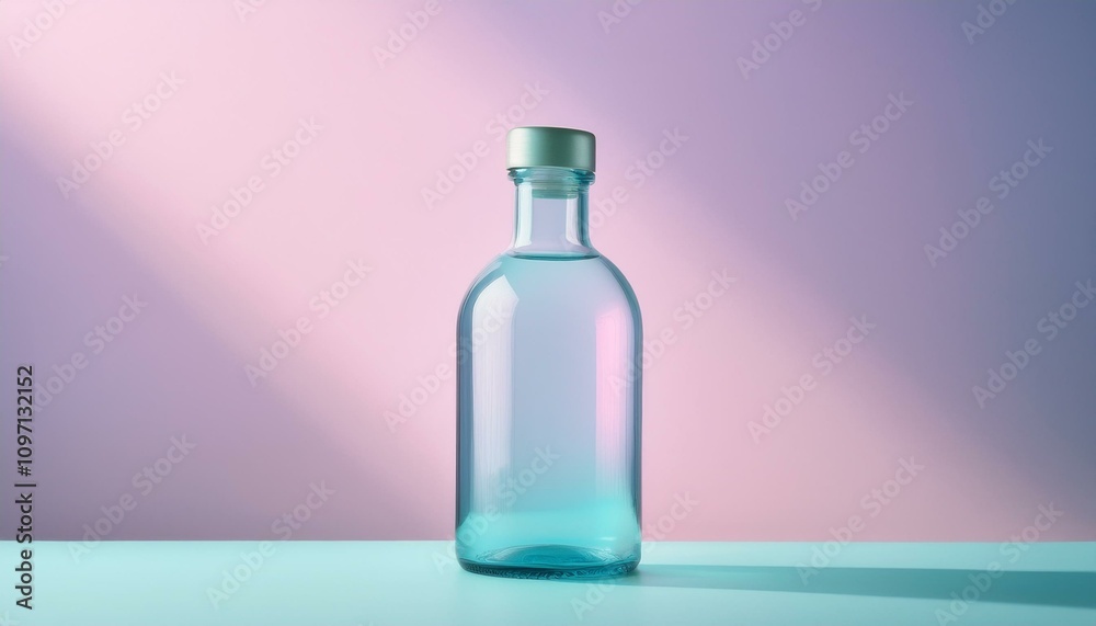 매끄럽고 투명한 유리병과 파스텔톤 배경 매끄럽고 투명한 유리병과 파스텔톤 배경