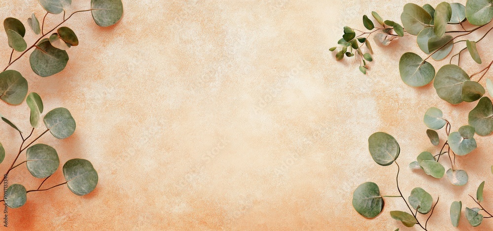 A soft, textured background with green leaves framing the edges, ideal for design projects. A soft, textured background with green leaves framing the edges, ideal for design projects.