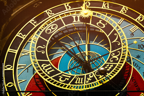 Close-Up View of the Prague Astronomical Clock with Intricate Details