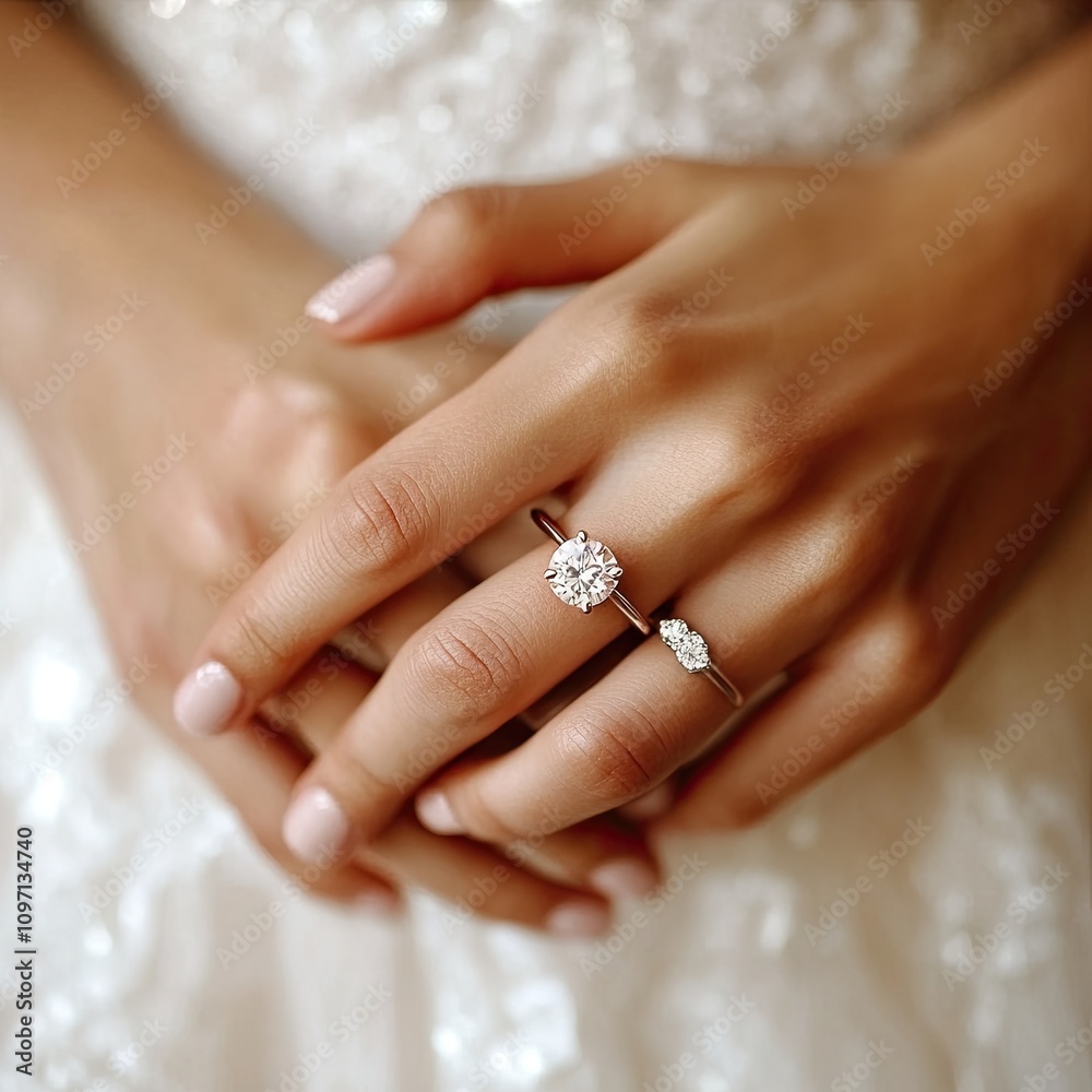 Diamond, pair of hands and wedding ring close up with love, devotion and trust at the ceremony. Marriage, decorations and the bride at the celebration. Diamond, pair of hands and wedding ring close up with love, devotion and trust at the ceremony. Marriage, decorations and the bride at the celebration.