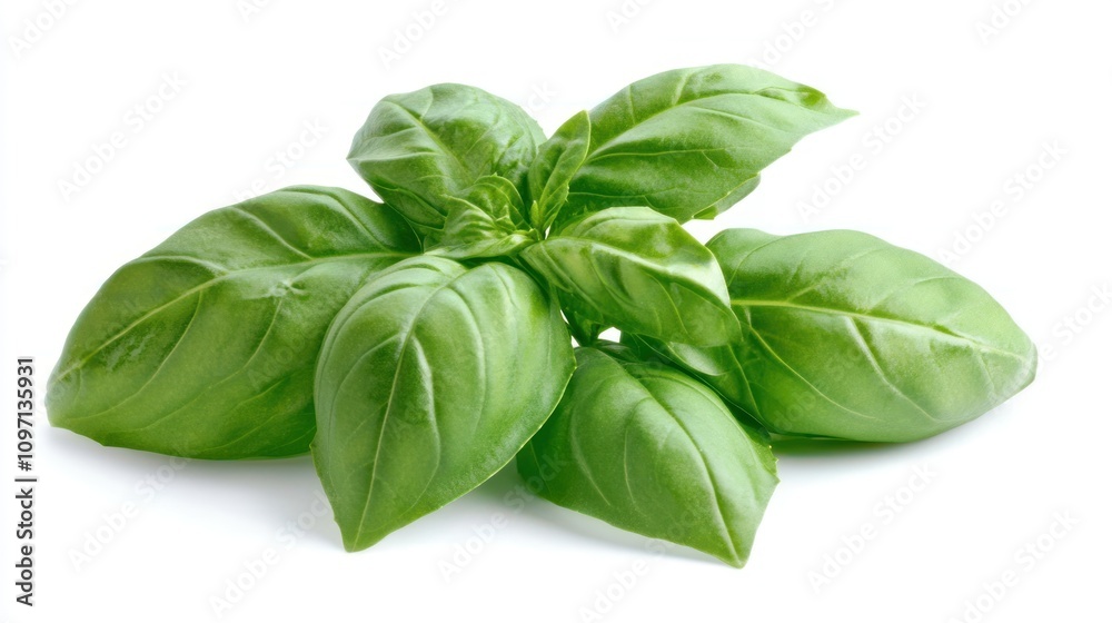 Fresh Green Basil Leaves Sprig Isolated White Background Fresh Green Basil Leaves Sprig Isolated White Background