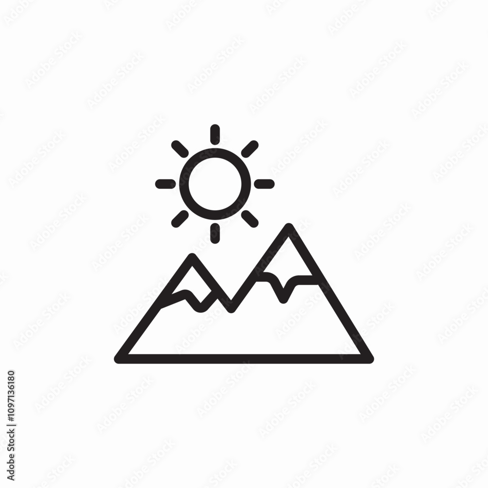 mountain sun landscape icon sign vector mountain sun landscape icon sign vector