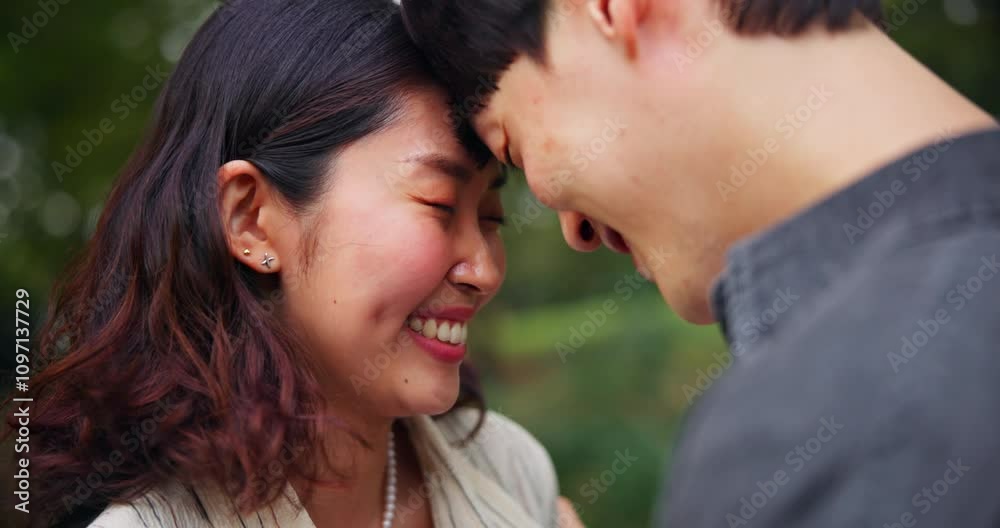 Japanese couple, love and connection in park for date, relationship and romance outdoor with joy. Man, woman and happy Asian people for care, bonding and valentines day with smile, partner and trust Japanese couple, love and connection in park for date, relationship and romance outdoor with joy. Man, woman and happy Asian people for care, bonding and valentines day with smile, partner and trust