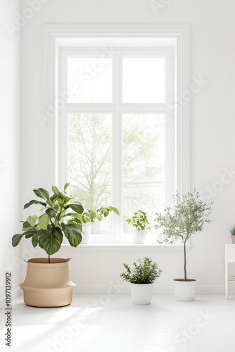 A minimalist room features plants that bring life and freshness indoors.