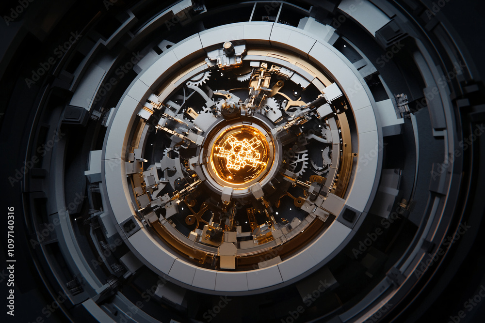 Fototapeta premium AGI futuristic clockwork mechanism in void