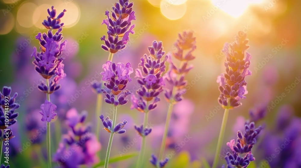 Lavender Flowers Blooming In Golden Sunlight Lavender Flowers Blooming In Golden Sunlight