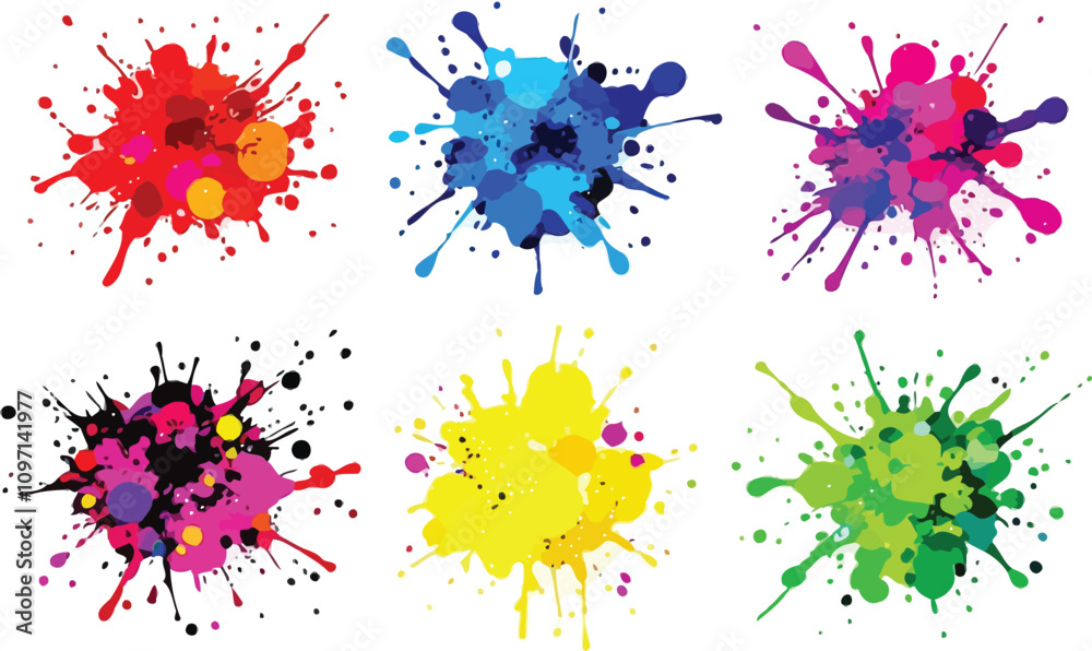 Colorful ink spots set Splash splatter abstract shape Vector illustration Colorful ink spots set Splash splatter abstract shape Vector illustration