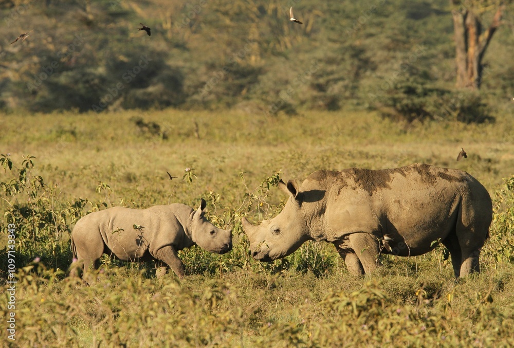 Obraz premium white rhino and baby
