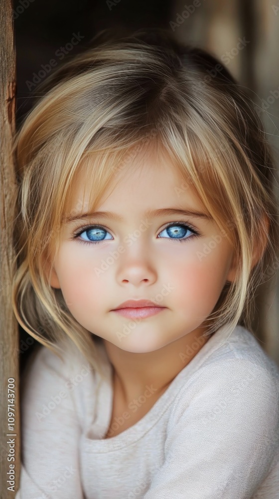 Captivating portrait of a young girl with striking blue eyes in a natural setting Captivating portrait of a young girl with striking blue eyes in a natural setting