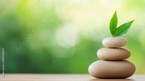 zen stones with bamboo leaves