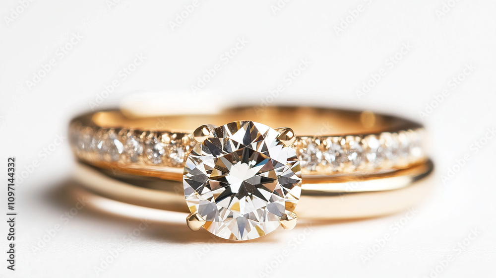 Golden diamond ring and contemporary diamond stock photo Jewelry, White Background, Ring Golden diamond ring and contemporary diamond stock photo Jewelry, White Background, Ring