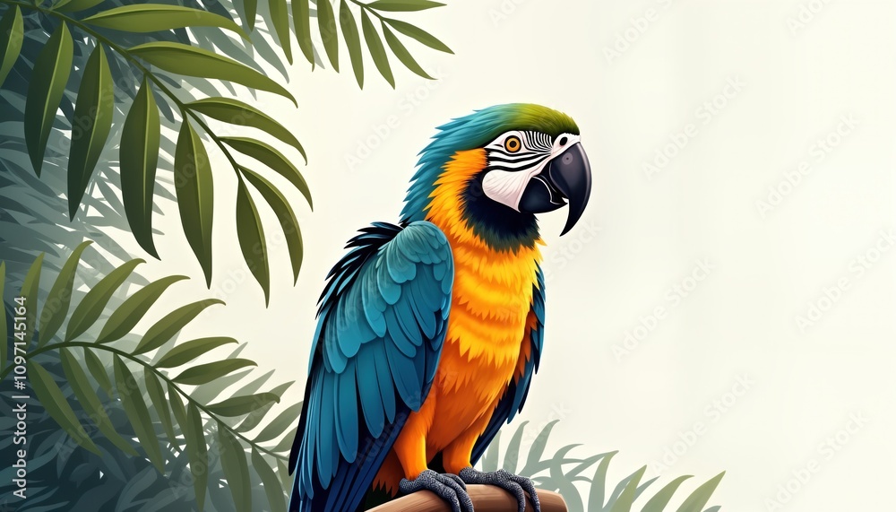 Blue yellow macaw parrot bird perches branch. Tropical vibrant plumage. Exotic wildlife animal nature image. Perfect for pet bird lovers wildlife zoo or jungle theme projects. Blue yellow macaw parrot bird perches branch. Tropical vibrant plumage. Exotic wildlife animal nature image. Perfect for pet bird lovers wildlife zoo or jungle theme projects.
