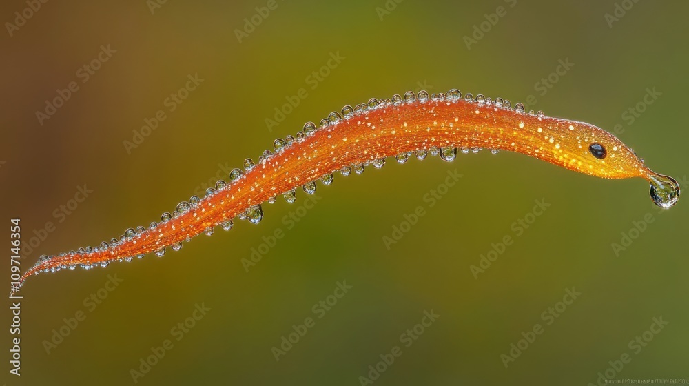 A close-up of a vibrant orange salamander covered in droplets of water. A close-up of a vibrant orange salamander covered in droplets of water.