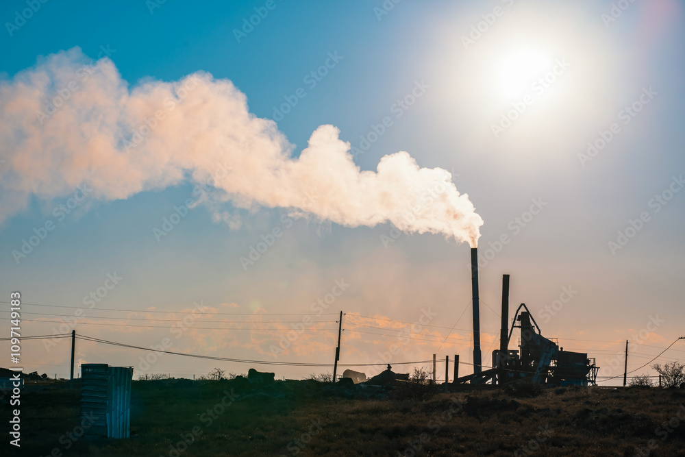 Factories pollute the air, ecological concept Factories pollute the air, ecological concept