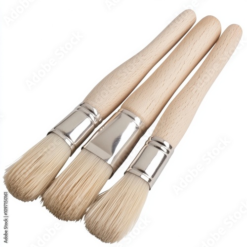 Three wooden pastry brushes with natural bristles arranged neatly, AI photo