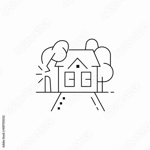 house broken tree icon sign vector