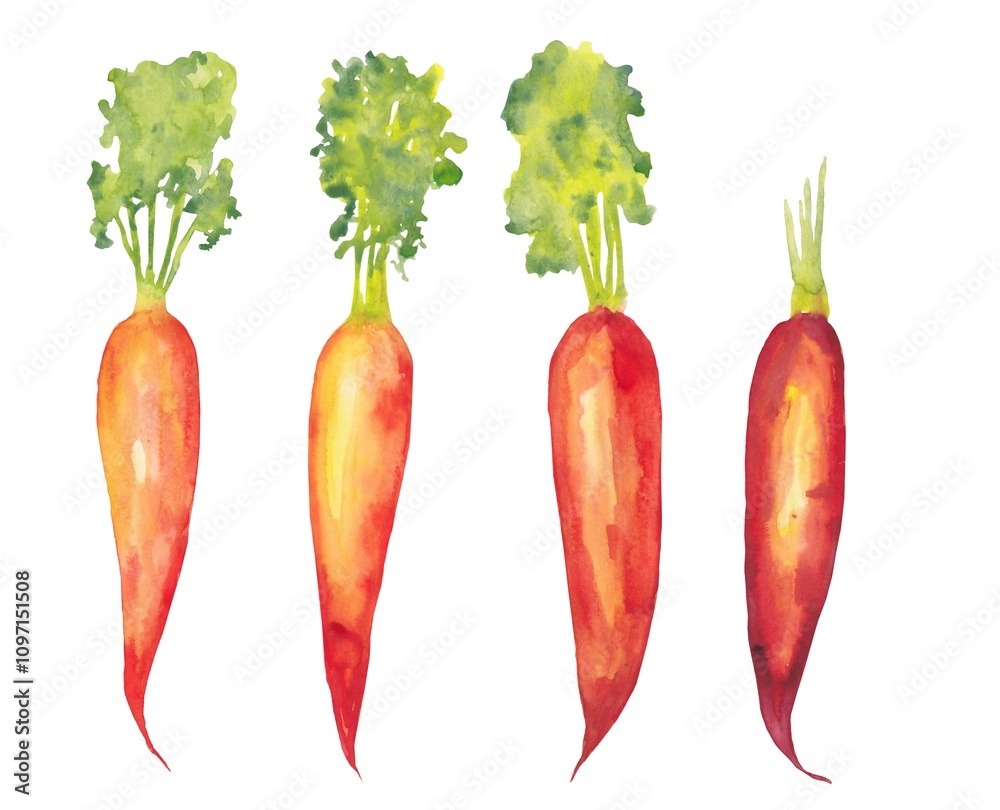 Watercolor carrot with leaves, hand drawing Watercolor carrot with leaves, hand drawing
