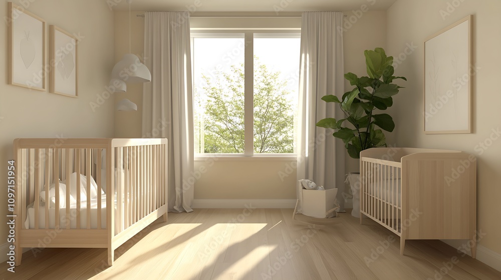 Minimalist Nursery Room Design with Natural Light and Wooden Furniture : Generative AI Minimalist Nursery Room Design with Natural Light and Wooden Furniture : Generative AI