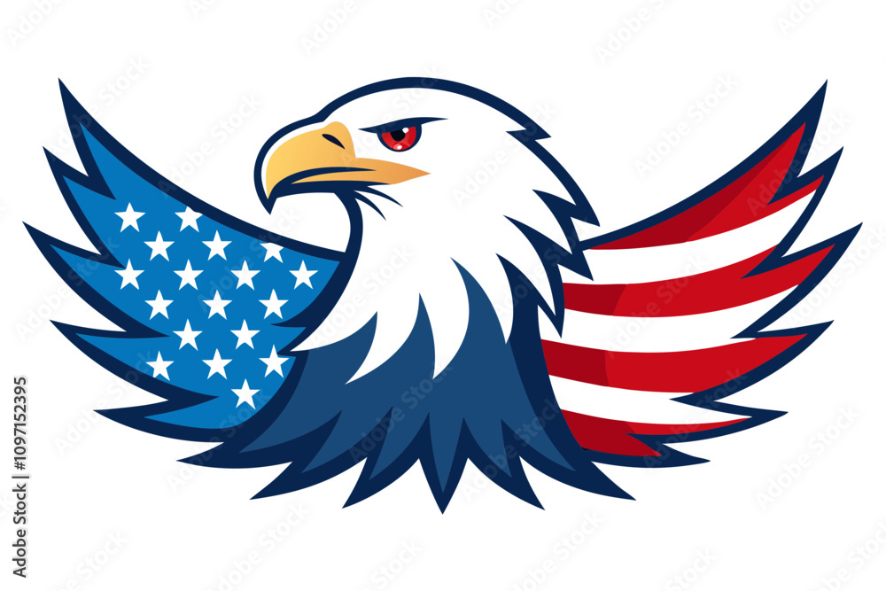 Fototapeta premium 4th of July Patriotic Eagle with USA Flag - Vector Illustration