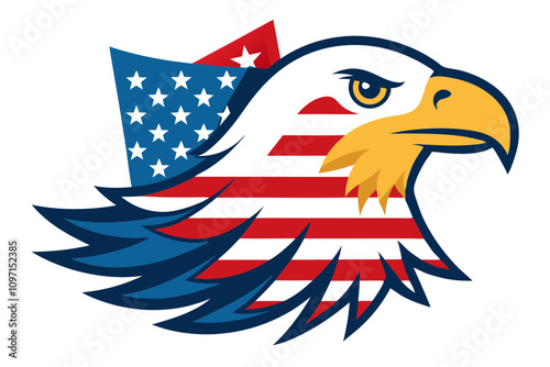 4th of July Patriotic Eagle with USA Flag - Vector Illustration