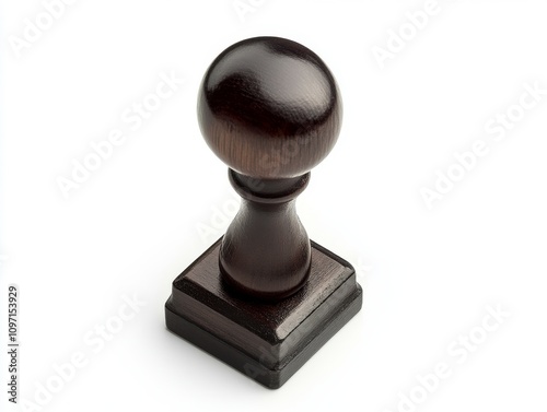 Wooden notary stamp with round top, isolated on white background