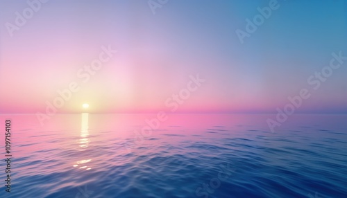 Fototapeta Naklejka Na Ścianę i Meble -  Pink purple sunset over calm ocean. Sea water reflects colors. Sunrise scene. Peaceful nature wallpaper. Beautiful summer background. Travel photo. Serene beach view.