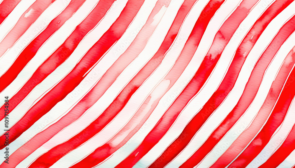A playful watercolor background featuring diagonal red and white stripes, reminiscent of candy canes, creating a festive and cheerful atmosphere, perfect for holiday designs. A playful watercolor background featuring diagonal red and white stripes, reminiscent of candy canes, creating a festive and cheerful atmosphere, perfect for holiday designs.