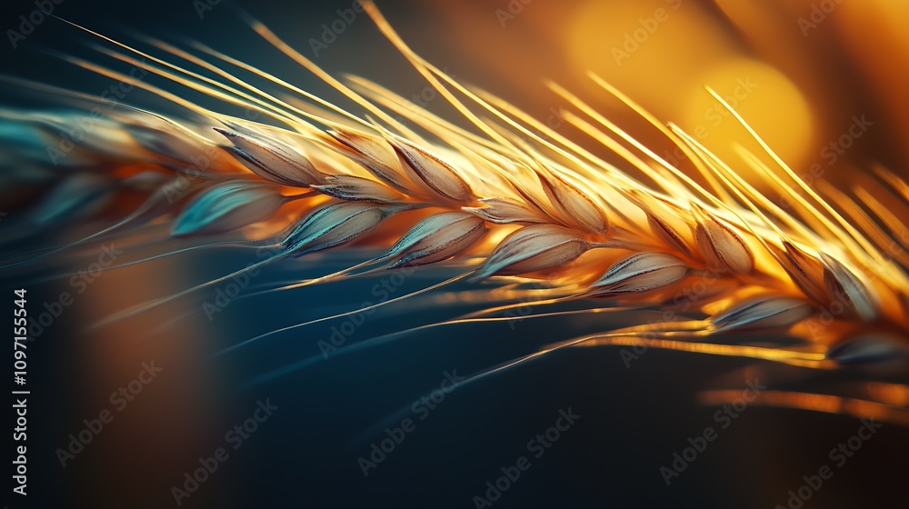 Macro Shot of Wheat Plant with Rich Golden Tones and Light Streaks : Generative AI Macro Shot of Wheat Plant with Rich Golden Tones and Light Streaks : Generative AI