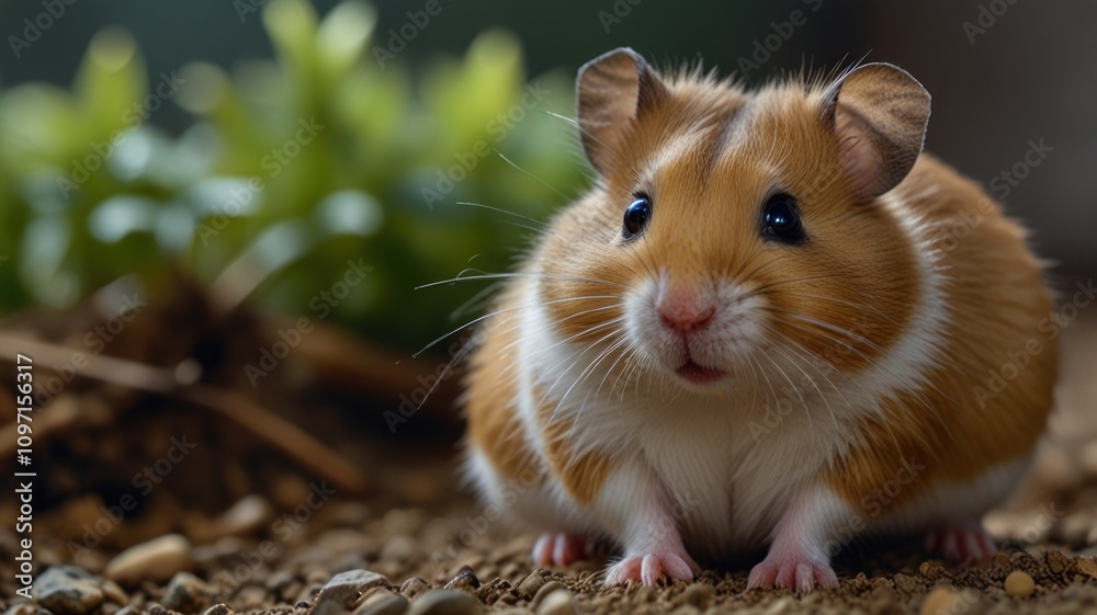 Adorable fluffy hamster sitting outdoors. Adorable fluffy hamster sitting outdoors.
