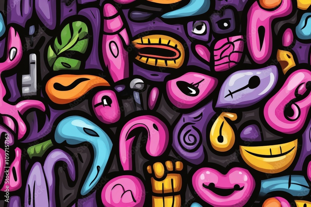 Obraz premium Colorful abstract patterns with shapes and symbols in vibrant hues