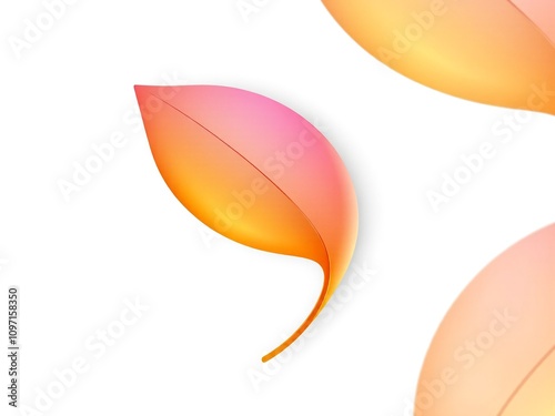 single leaf-shaped design element with an abstract gradient fill (orange to pink) photo