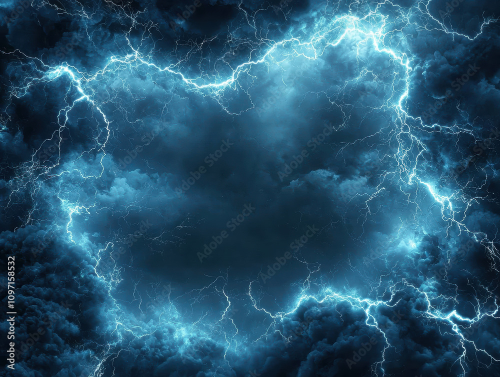 Dark stormy clouds illuminated by electric lightning strikes. Dark stormy clouds illuminated by electric lightning strikes.
