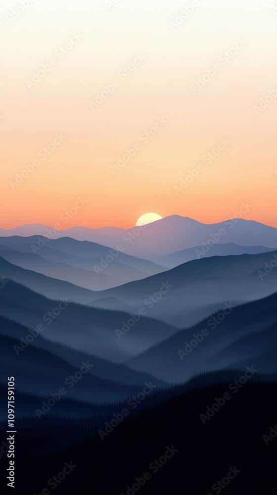 Majestic sunset over rolling mountains with vibrant orange hues Majestic sunset over rolling mountains with vibrant orange hues