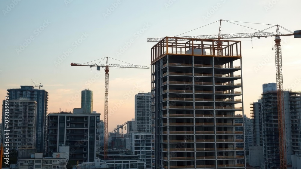 Aerial view of a modern apartment building project under construction, project, skyline, growth Aerial view of a modern apartment building project under construction, project, skyline, growth