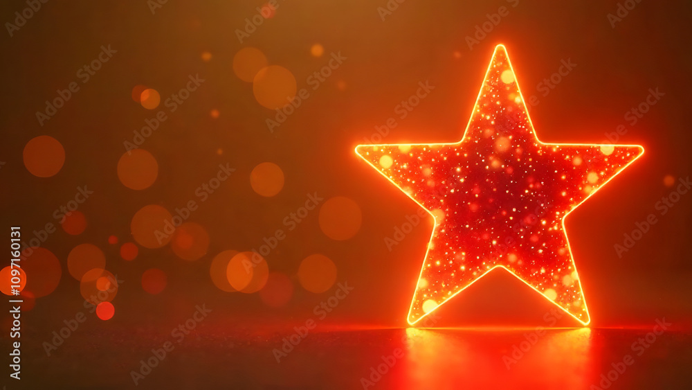 Abstract sparkling red christmas star shape made of lights and bokeh. Banner with futuristic red new year star with space for text. Abstract sparkling red christmas star shape made of lights and bokeh. Banner with futuristic red new year star with space for text.